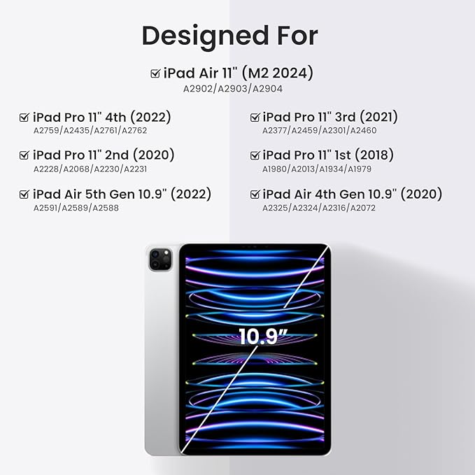 OPAKIT Magnetic Keyboard Case for iPad Air 11-inch (M2 2024) & Pro 11 1st/2nd/3rd/4th,360 Rotation Detachable & 7 Color Backlit BT Keyboard Cover for ipad Air 5th 4th Generation 10.9 inch (Black)