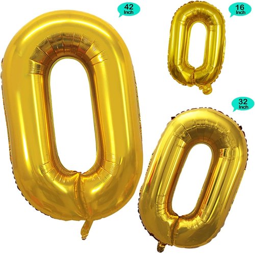 GOER Gold Foil Number 0 Balloons - 42 Inch for 10th to 100th Birthday & Anniversary Celebrations