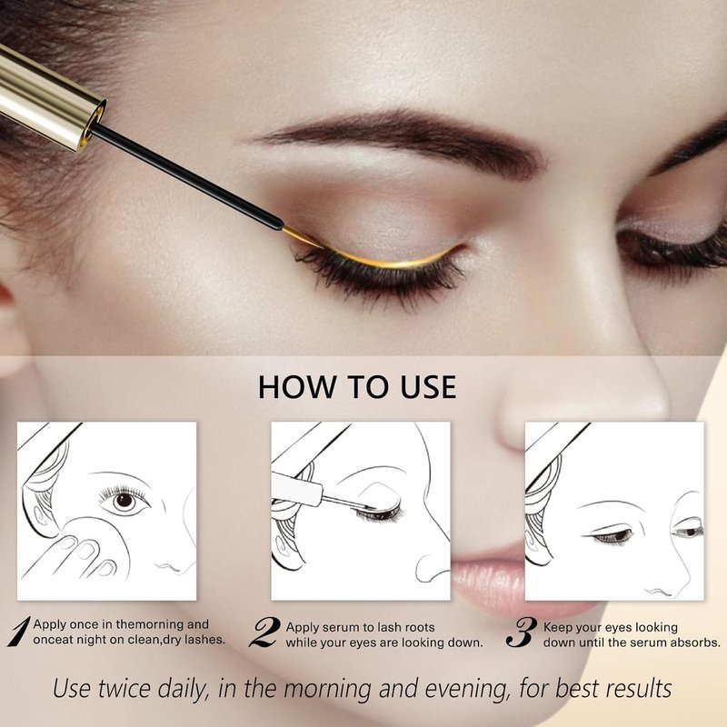 Eyelash & Eyebrow Growth Serum – 15 Plant Extracts for Longer, Denser & Fuller Lashes & Brows, Boosts Natural Hair Development,eyelash serum,Hypoallergenic Oil-Free,lash growth serum (PURE GOLD)
