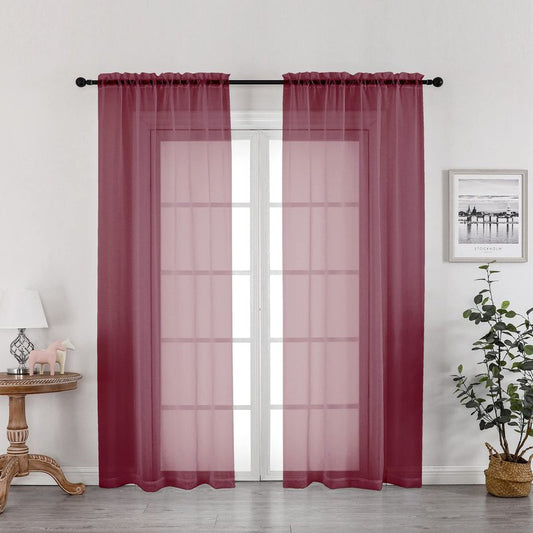 OWENIE Burgundy Red Sheer Curtains 72 Inches Long 2 Panels Set, Transparent Voile Sheer Curtain Rod Pocket Gauze Drapes for Living Room Bedroom Window Sliding Glass Door Treatment, Each 42 x 72 Inch