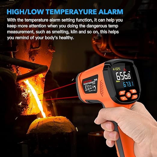 Infrared Thermometer Temperature Gun, -40℉-3632℉, High Temp Thermometer with Thermocouple Probe, Non-Contact 50:1 Pyrometer Dual Laser Thermometer Gun for Engine, Kiln, Forging, Industrial