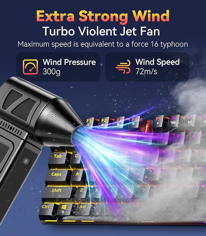 YUHUO Upgraded Compressed Air Duster, 360000 RPM Electric Air Duster with 5 Gear Power Motor, 8000mAh Rechargeable Cordless Mini Blower Jet Turbo Fan Replace Air Can for Computer Keyboard Car Outdoor