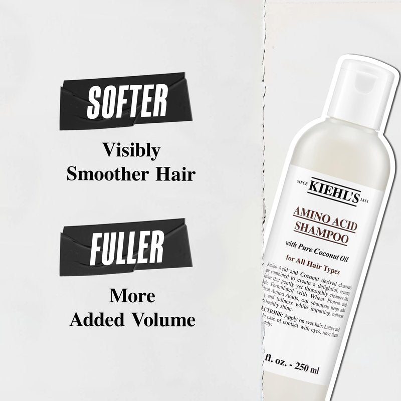 Kiehl's Amino Acid Shampoo, with Amino Acids and Coconut Oil to Clarify and Cleanse, Helps Strengthen Hair, Prevent Breakage, Suitable for All Hair Types, Paraben-Free - 8.4 fl oz