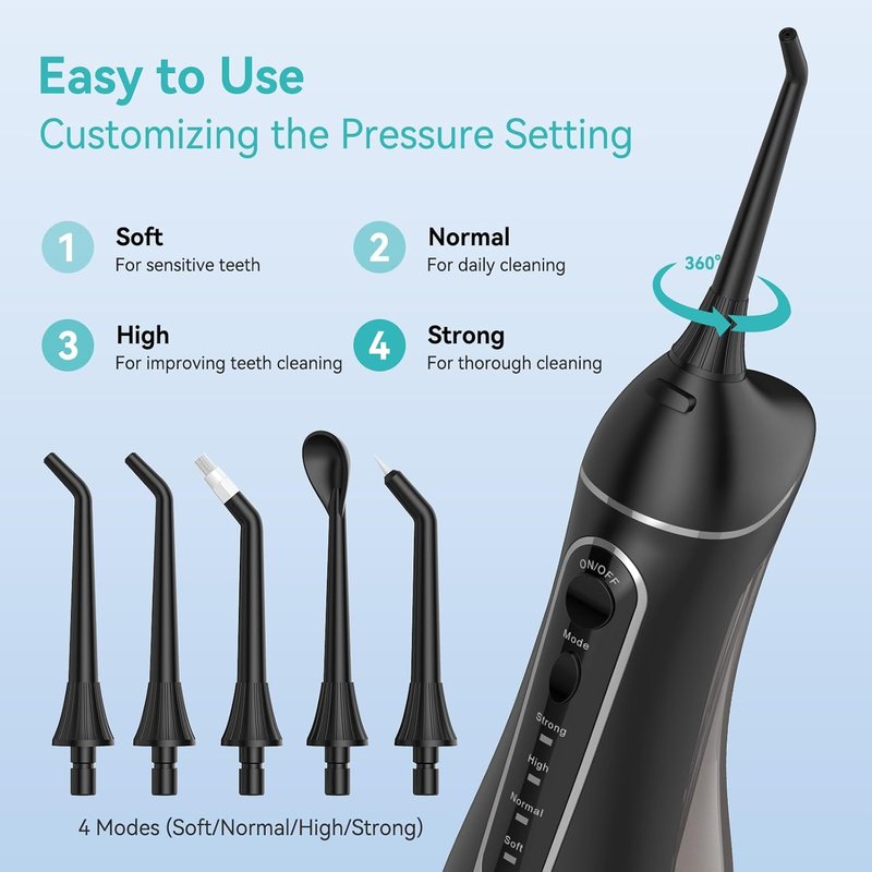 Portable Electric Water Flosser - 300ML Cordless Oral Irrigator with 4 Modes for Deep Cleaning | Waterproof Rechargeable for Home & Travel