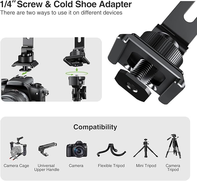 elitehood Magsafe Tripod Mount with Cold Shoe & Arca Port & 1/4" Thread, Aluminum Magnetic iPhone Tripod Mount Adapter for Camera, Adjustable Camera Phone Holder Attachment for iPhone & Smartphone