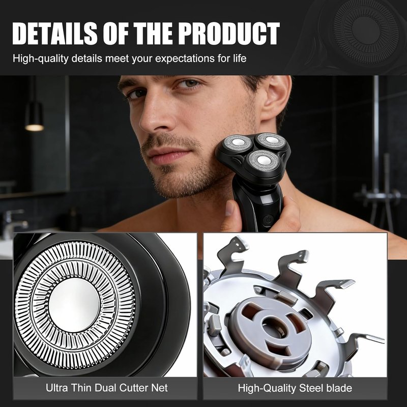 Universal Rotary Replacement Shaver Head - 2-Pack Compatible with Remington R3-R8 | Black Foils/Blades