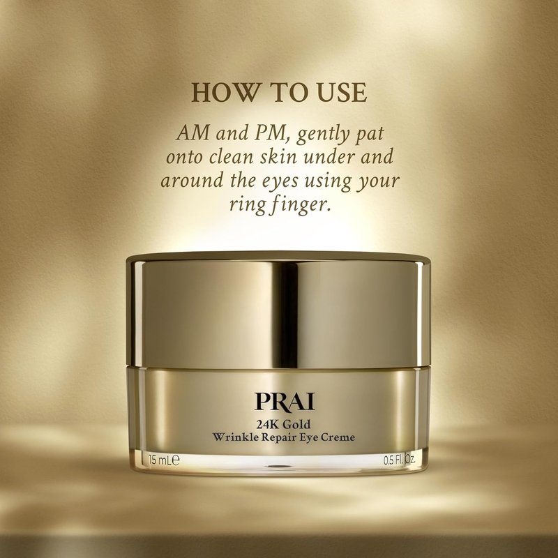 PRAI Beauty 24K Gold Eye Cream - Anti-Aging Wrinkle Repair with Hyaluronic Acid | 0.5 Oz