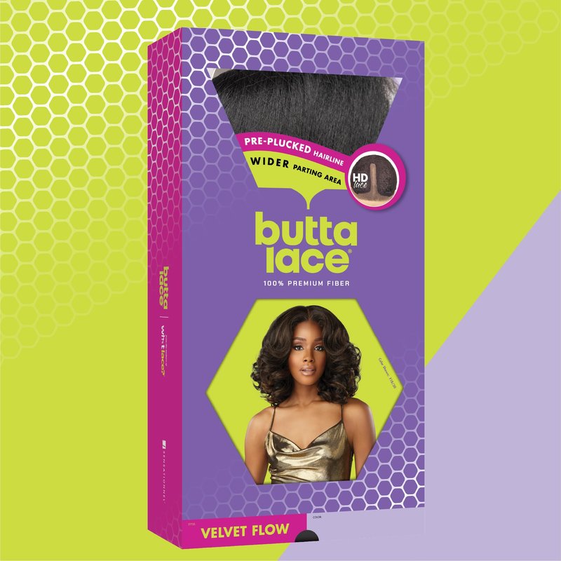 Sensationnel Butta Lace Wigs - Velvet Flow Unit Extra Wide 5 Inch Deep Parting Synthetic Preplucked Hairline Glueless Lacefront (1 JETBLACK)