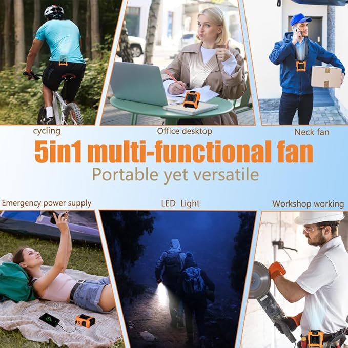 CAZOKASI Personal Waist Clip Fan Rechargeable Wearable Hand Free Wearable Cooler Fan for Traveling Working Outdoor Office (10000mAh / Orange)