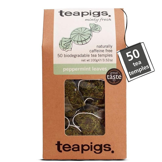 Teapigs Peppermint Leaves Tea Bags Made With Whole Tea Leaves, Natural Ingredients, Non-GMO, Caffeine-Free – 50 Count (1 Pack of 50 Teabags)