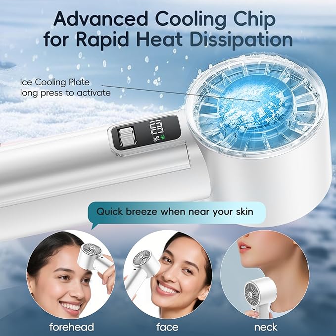 PANERGY Handheld Fan with Ice Cooler, Mini Portable Fan Rechargeable, 18Hrs Cooling, 0-100 Adjustable Speed, Small Yet Powerful, Personal Hand Fans for Travel, Beach, Outdoor, Makeup, Gifts for Women