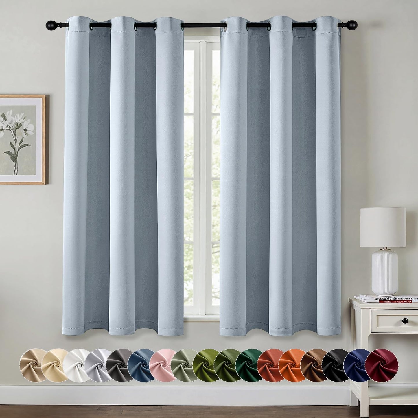 MIULEE Light Blue Blackout Curtains - Thermal Insulated Room Darkening Drapes | 63-Inch Grommet Panels