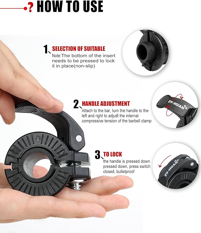 ZY-HUAN Pro Barbell Clips 1 inch Barbell Clamps 0.9-1.18inch Quick Release Weight Clips for Bars Multi-Size Adjustable Olympic Barbell Clamps (Black)