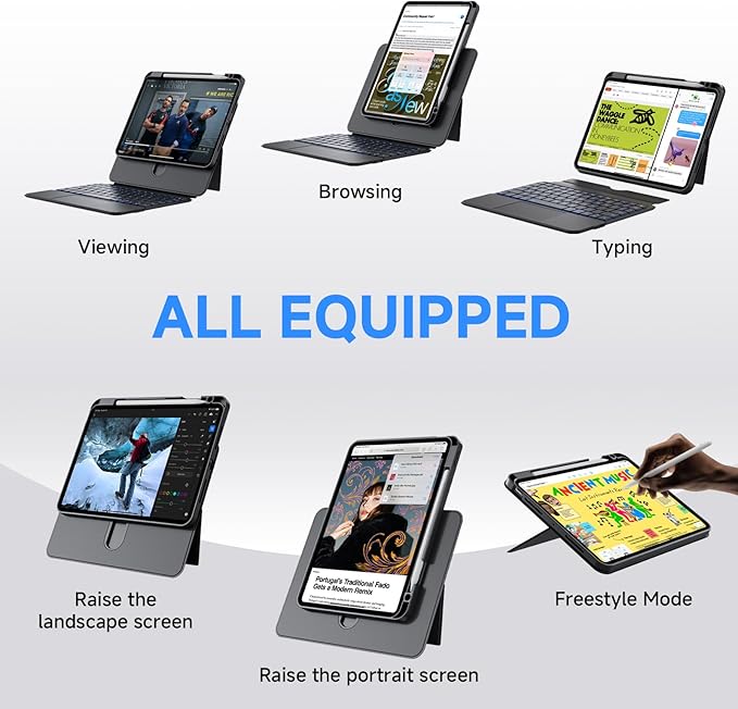 Tiaota for iPad Pro 11-inch (M4, 2024) Keyboard Case with Multi-Touch Trackpad, 360° Rotating Magnetic Stand, Detachable Protective Cover, Portrait & Raised Modes, 7-Color Backlight – Black