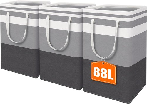 HomeHacks Large Waterproof Laundry Basket - Collapsible Freestanding Hamper with Extended Handles | Gradient Grey, 88L