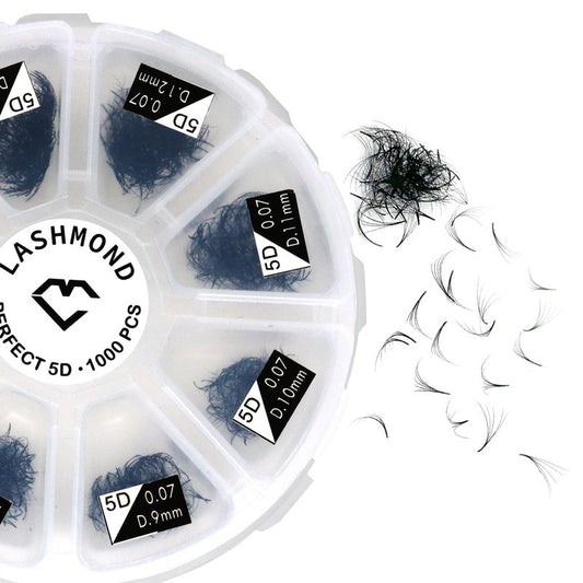 Lashmond 1000 Premade Fans Eyelash Extension Handmade Loose Volume Short Stem Eyelash Multiple Options 5D/7D Pre-made Fans 0.07mm Thickness C/D Curl 8mm-15mm Mixed Length Volume Eyelash Extensions mixed Length Eyelash in the tray (5D/D Curl)