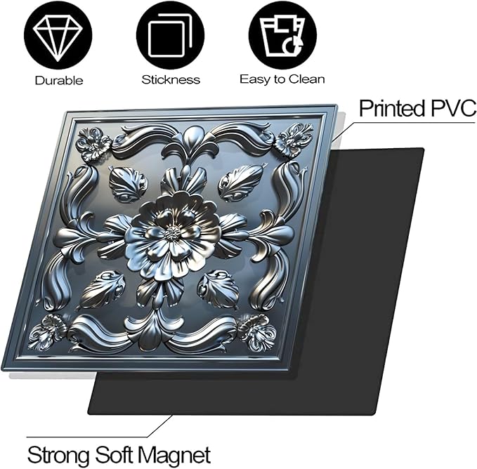 Stainless Steel Flower Pattern Dishwasher Magnetic Cover 3D Effect Decorate Panel Decal for Refrigerator Fridge Magnet Beautiful Flowers Magnets for Kitchen Home 23"x17"