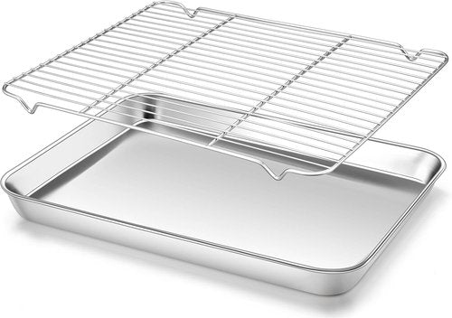 Homikit Baking Half Sheet - Stainless Steel Cookie Sheet with Rack | 18" x 13" Nonstick Oven Tray