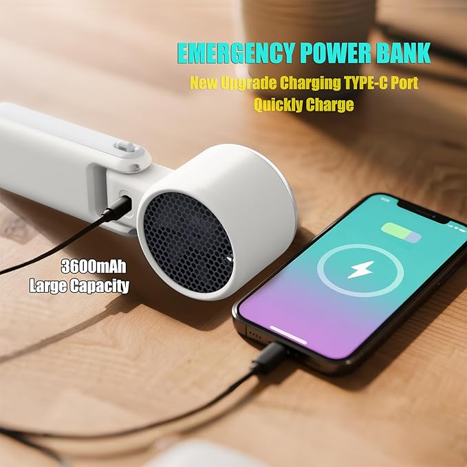 AOKIYURI Foldable Handheld Fan | 5-Speed Turbo Blast | 16-Hour Runtime | Type-C Fast Charging | 3-in-1 Portable Design - Perfect for Travel, Camping, Office & Gifts