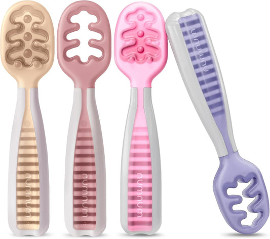 NumNum Baby Spoons Set - Silicone Self-Feeding Utensils for 6+ Months | BPA-Free, 4 Pack Sweet Dreams