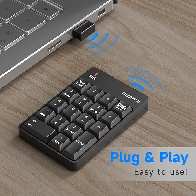 MOFII Number Pad - Black Wireless 2.4G Numeric Keypad Silent 19 Keys USB Keypads, Portable Financial Accounting Numpad 10 Key for Laptop/Notebook/Surface Pro/PC