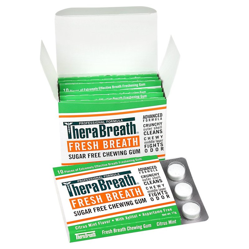 TheraBreath Chewing Gum with ZINC Citrus Mint 10 Count Pack of 6 & Dry Mouth Lozenges with ZINC Tart Berry 100 Lozenges