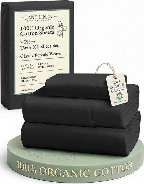 LANE LINEN 100% Organic Cotton Bed Sheets - Soft & Comfy Twin XL Sheets for Hospital & Dorm | Black