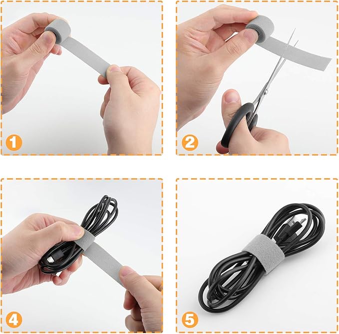 Saisn Reusable Fastening Tape Cable Ties 3/4 Inch Double Side Hook Roll (25 Yard, Grey)