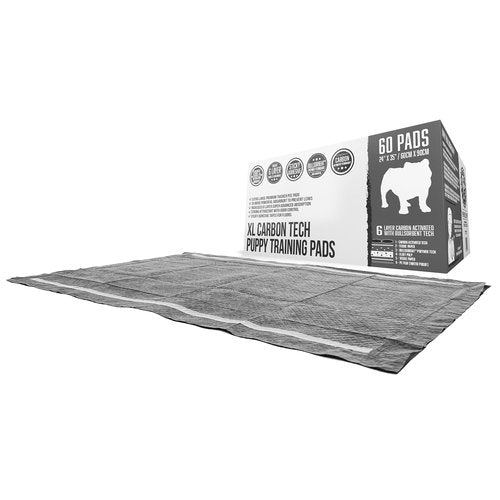 Bulldoglogy Carbon Black Puppy Pee Pads with Adhesive Sticky Tape - Extra Large Charcoal Housebreaking Dog Training Wee Pads (24x35) (60-Count, Black)