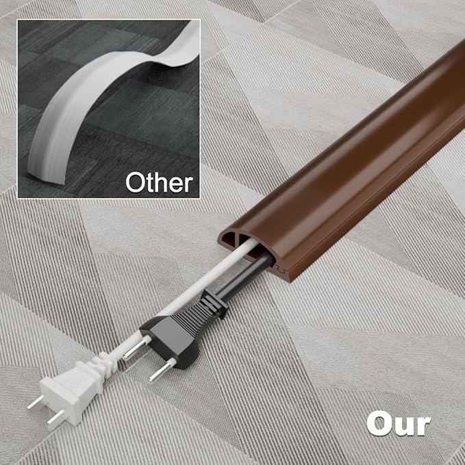Kneelisa 4FT Side-Open Extension Cord Covers for Wires on Floor,Silicone Power Cable Protector Cord Hider Management Strip,Hide Electric Wire on Carpet,Chord Runner Protective Safety,Brown
