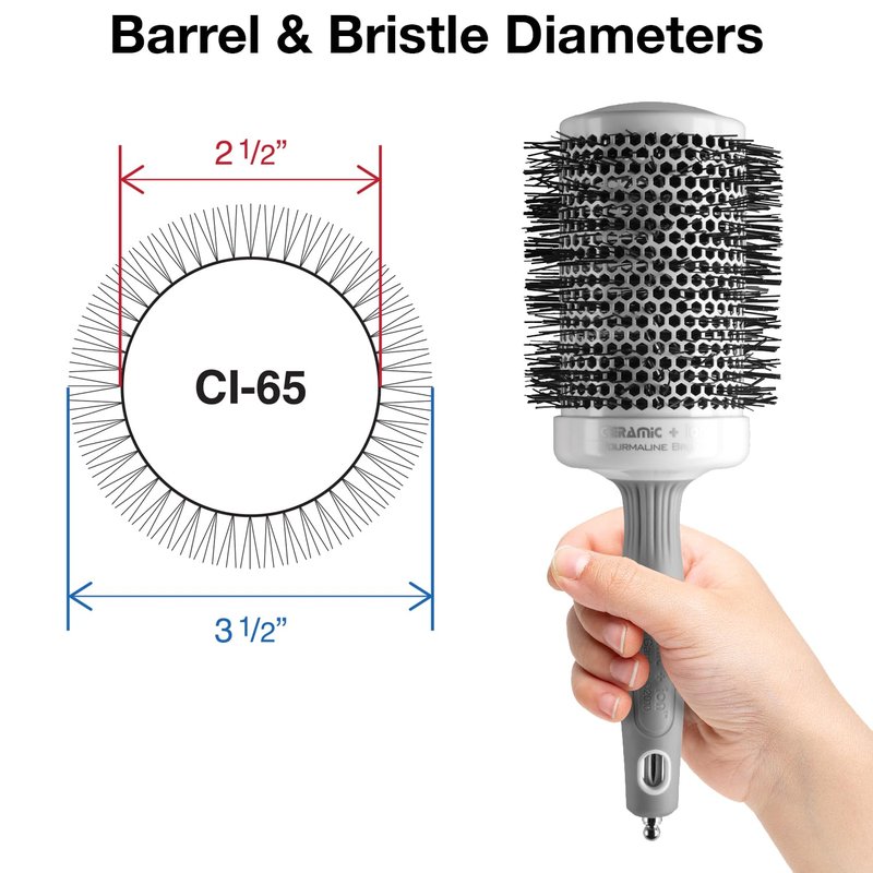 Olivia Garden Ceramic + Ion Round Thermal Hair Brush - Not Electrical - Professional Blowout Brush for Normal to Thick Hair - 3.5"-Diameter Barrel - White and Grey - CI-65