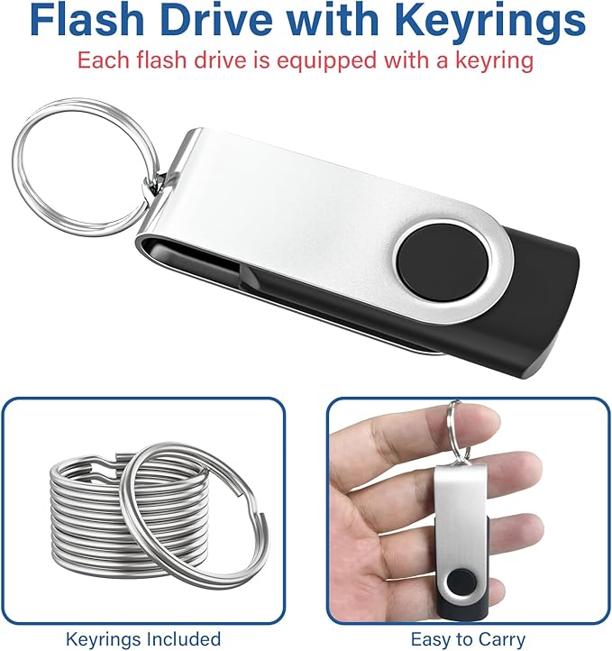 Wooolken 20Pack 2GB USB 2.0 Flash Drive with Keychains,Swivel USB Thumb Drives Memory Stick USB Drive for PC Laptop Computer (Black)