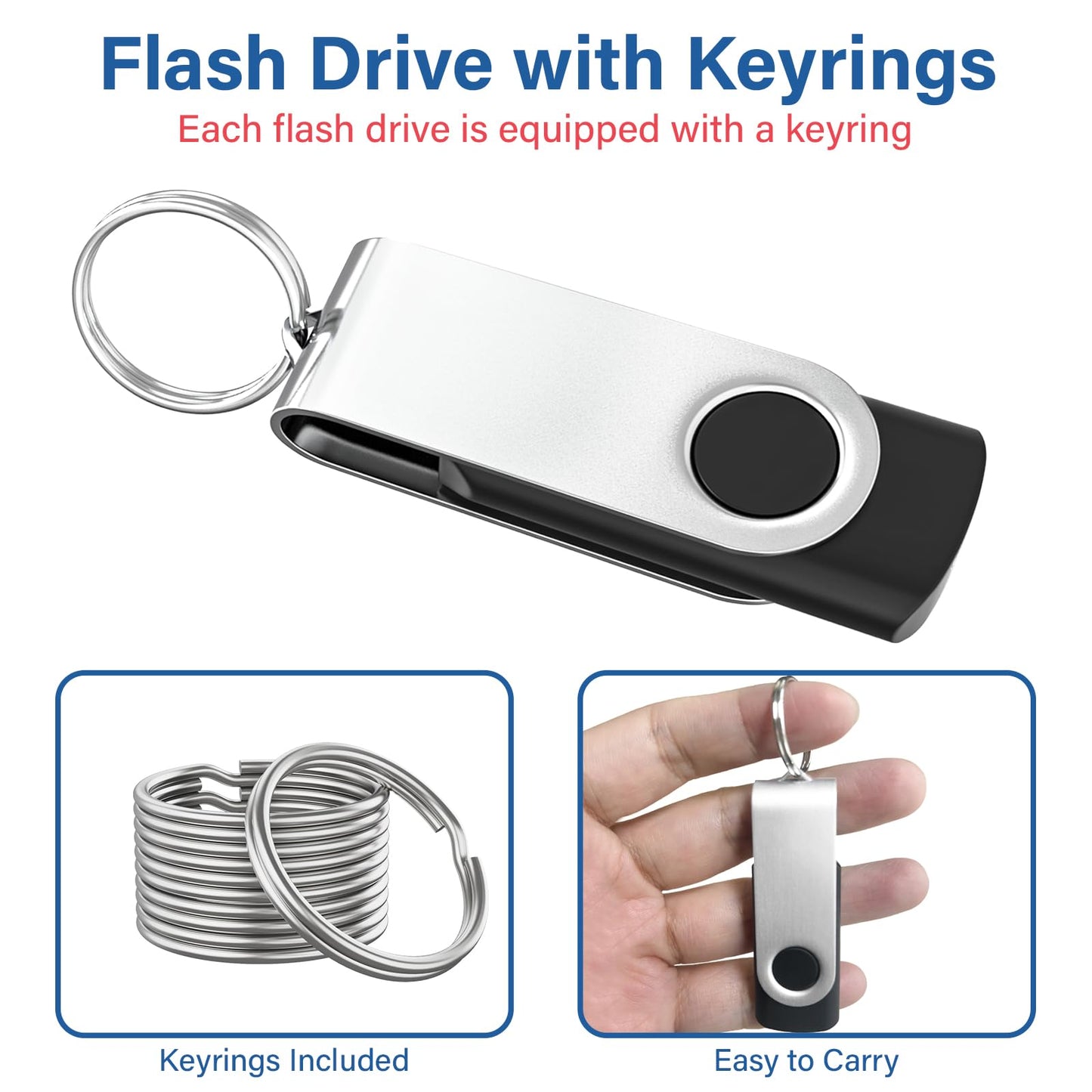 Flash Drives 32GB 20 Pack with Keychains, Wooolken Swivel USB 2.0 Thumb Drives Bulk USB Drive Memory Stick Data Storage Pack (Mixcolors)