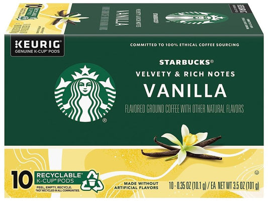 Starbucks Flavored Coffee K-Cup Pods, Vanilla Flavored Coffee, Made without Artificial Flavors, Keurig Genuine K-Cup Pods, 10 CT K-Cups/Box (Pack of 4 Boxes)
