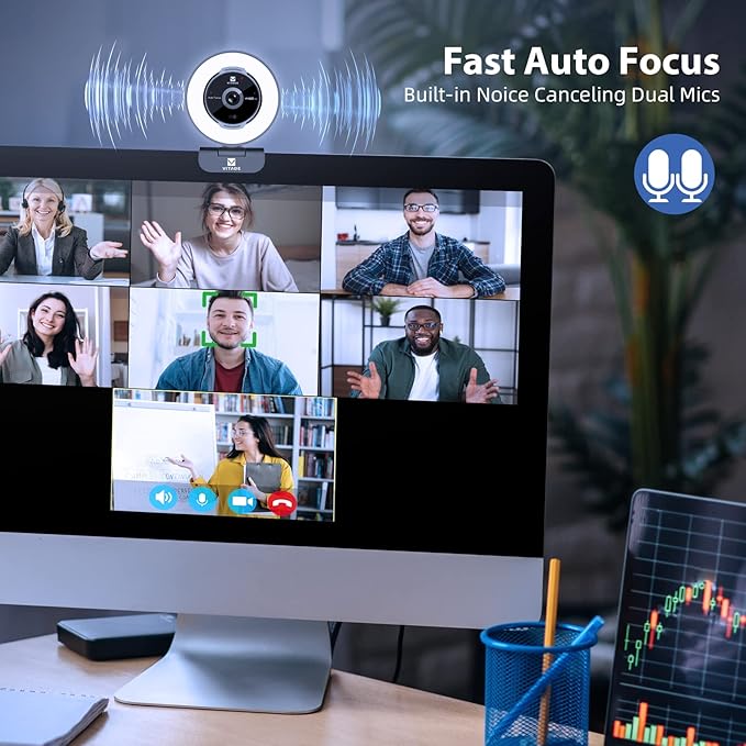 Vitade Zoomable Webcam with Remote Control, 1080P 60FPS Streaming with Ring Light and Microphone, Pro USB Webcam with 5X Digital Zoom and Privacy Cover for Zoom/Skype/Teams/PC/Laptop/Mac