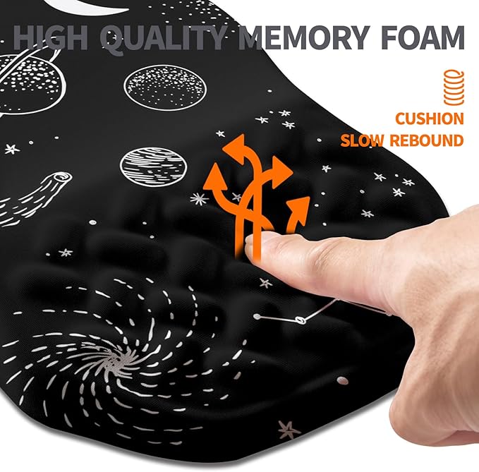 Armanza Ergonomic Slope Mouse Pad Wrist Support, Wrist Rest Mousepad for Carpal Tunnel Pain Relief with Massage Bulge and Slow Rebound Memory Foam (12x8 inch, Galactic System)