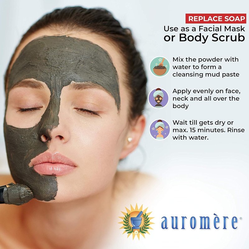 Auromere Ayurvedic Indian Healing Clay Mask for Natural Skin Care - Exfoliating Body Scrub and Facial Mask for Skin and Face Care - Mud Mask Unclogs Pores and Rejuvenates Sensitive or Oily Skin - 16oz