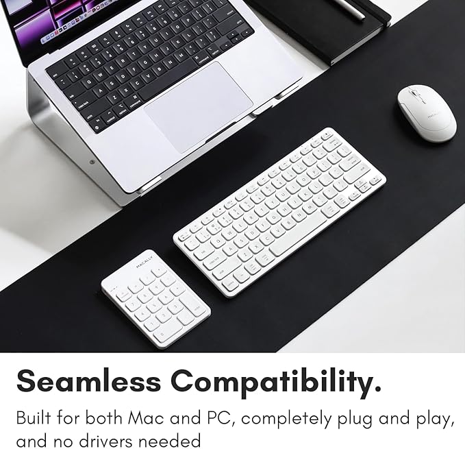 Macally Bluetooth Number Pad for Laptop, Apple, Mac, iMac, MacBook Pro/Air, Ipad, Windows PC, Tablet, or Computer - Rechargeable 18 Key Wireless Numeric Keypad - Bluetooth 10 Key Numpad Keyboard