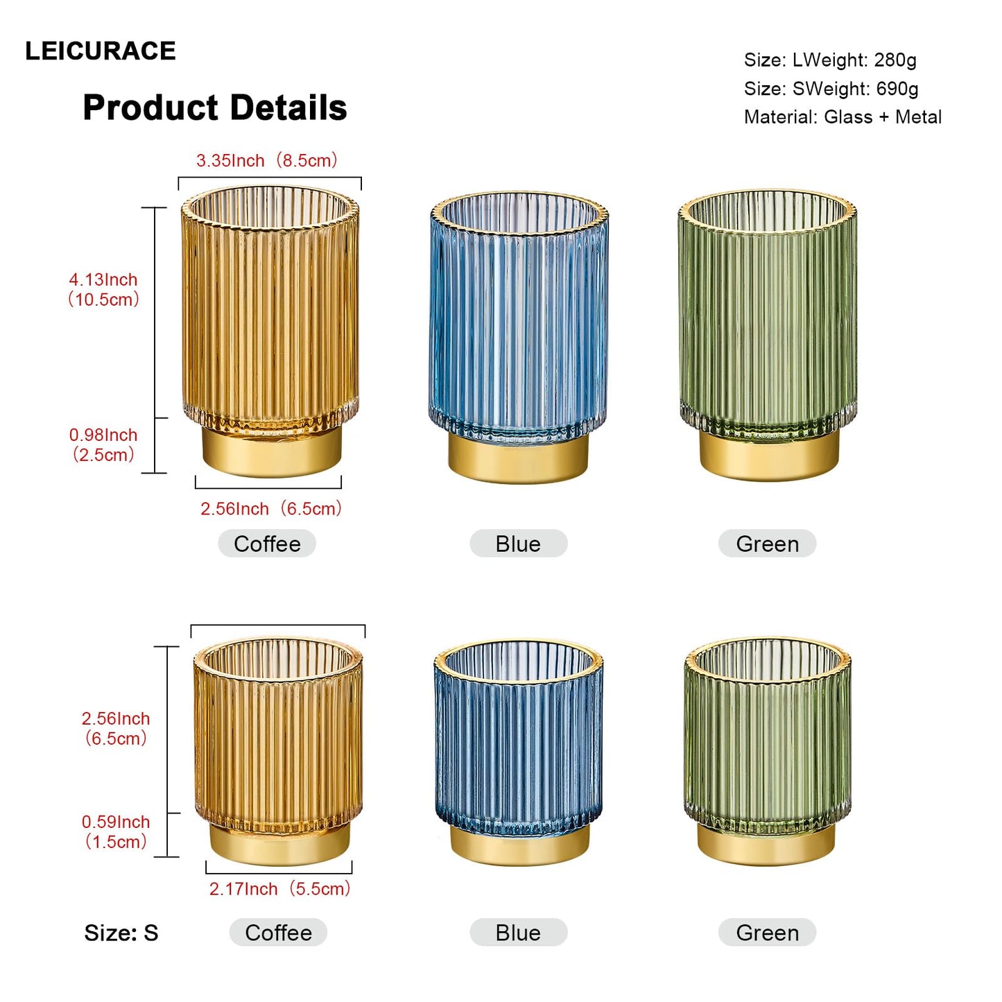 LEICURACE Makeup Brush Holder Organizer,Toothbrush Holders,Desk Pen Pencil Holder,Multifunctional Vintage Glass Brush Cup（S+L/Green/A3-1-US）