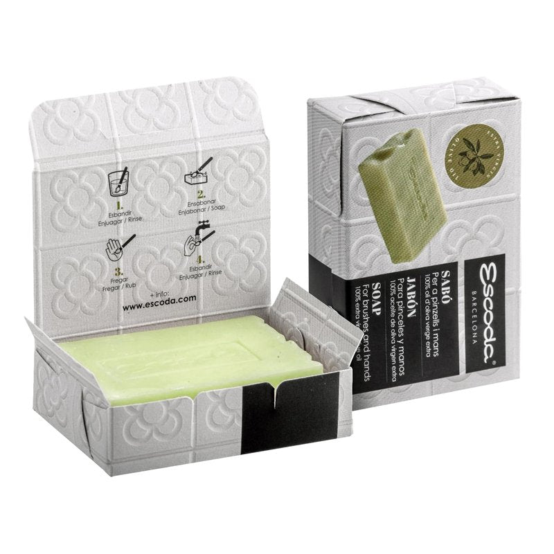 Escoda | Olive oil brush soap | Soap for cleaning brushes and hands | 100g per bar | 1 Bar of soap | For all types of brushes