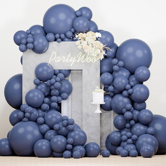PartyWoo Dusty Blue Balloons - 140-Piece Assorted Sizes for Baby Shower, Graduation & Birthday Decor | Navy & Slate Blue