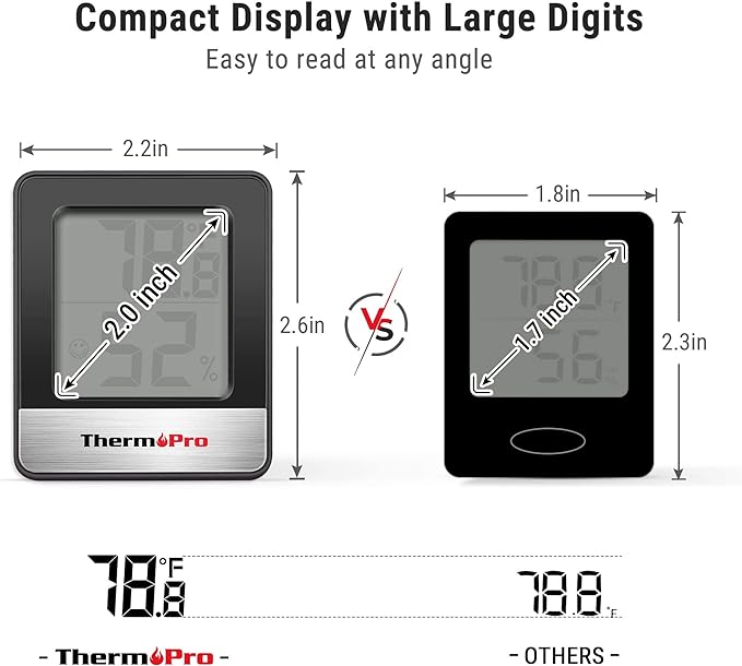 TempPro TP49 2 Pieces Digital Hygrometer Indoor Thermometer Humidity Meter Room Thermometer with Temperature and Humidity Monitor Mini Hygrometer Black Weather Station (Previously ThermoPro)