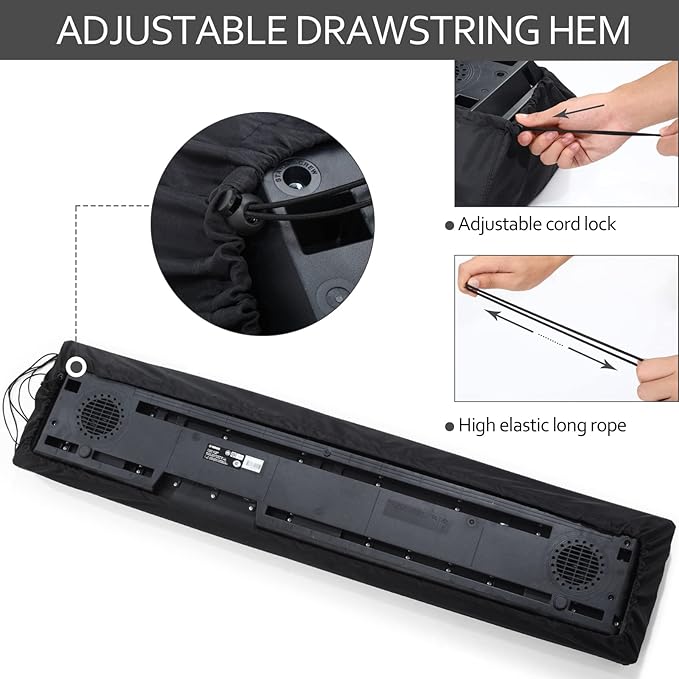 YNester 61 Keys Piano Keyboard Dust Cover -Adjustable Protective Covers Dust & Dirt Proof, Full Cover Elastic Cord Lock Easy Installation for Yamaha, Casio, RockJam,Alesis Digital Pianos