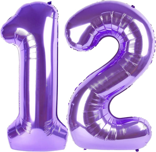 Purple Number 12 Balloon - 40 Inch Giant Foil Balloon for 12th Birthday Party Decorations
