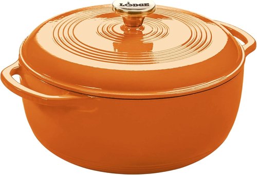 Lodge Enamel Cast Iron Dutch Oven - 6 Quart Moisture-Sealing Lid & Dual Handles - Apricot Color