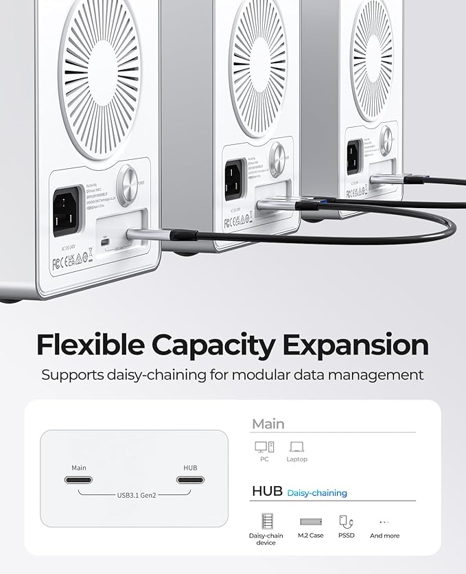 ORICO 4-Bay Hard Drive Enclosure USB 3.2 Gen 2 Aluminum DAS Enclosure USB-C Expansion, Max Up to 264TB, 3.5-Inch HDD, 150W Power Supply - 9948C3