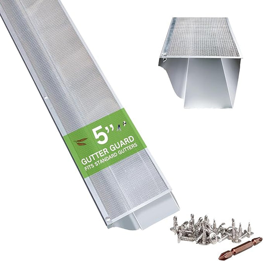5 Inch Gutter Guard - Heavy Duty 100% Stainless Steel High-Flow Leaf Screen for Debris, Clog & Overflow Protection - Fits K-Style & Half-Round, Screws Included (50 FT, 15 pcs, 5in x 40in)