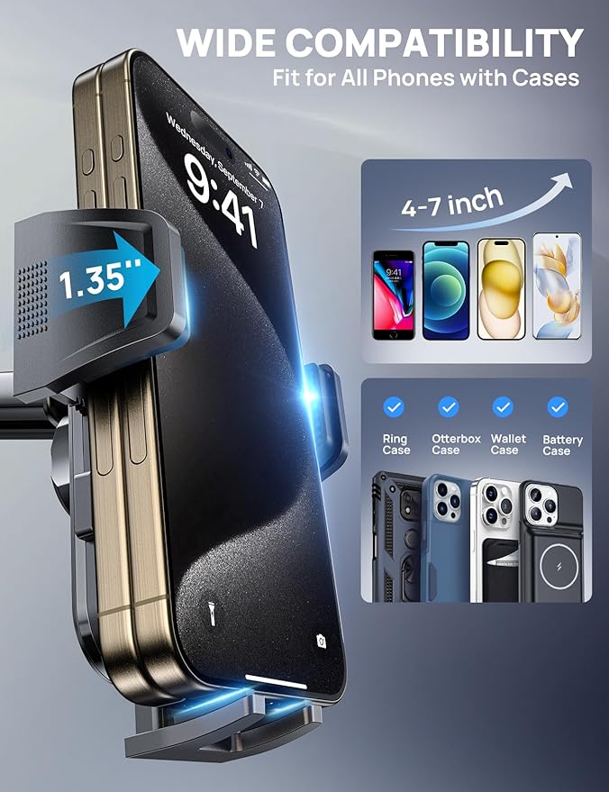 Guanda Car Phone Holder Mount with Air Vent Hook, Military Grade Stable, 360 Rotatable Suction Cup for Dashboard Windshield, Truck Cradle Stand Compatible with iPhone 17 16 Pro Max Samsung All Phones