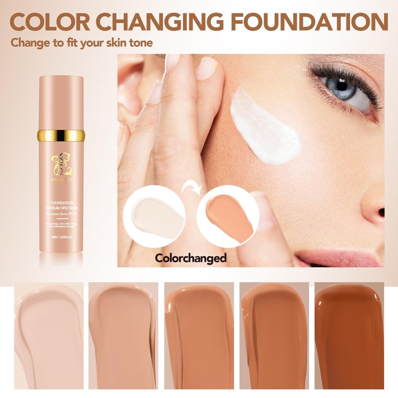 Match Cosmetics Foundation 4 in 1-Medium Spectrum,4 in 1 Cosmetics Foundation Liquid with SPF 50+, Concealer Cosmetic Lightweight Makeup, Longwearing & Waterproof for Makeup（2 Pack）