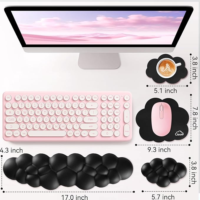 Sushret Cloud Wrist Rest for Computer Keyboard, 4-in-1 Memory Foam Leather Cloud Keyboard Wrist Rest and Mouse Pad Set with Ergonomic Support for Arm and Palm Cushion, Gaming/Work Setup, Black